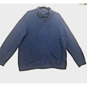 Nautica Wool Blend 1/4 Button Pullover Knit Sweater Navy white Speckle Men's XL